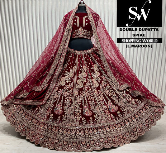 D.maroon velvet double dupatta Lehenga