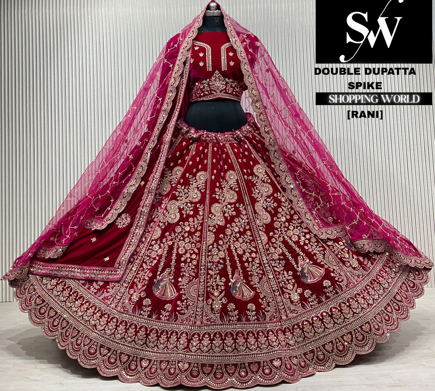 D.maroon velvet double dupatta Lehenga