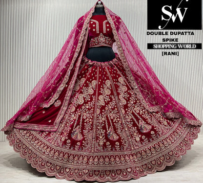 D.maroon velvet double dupatta Lehenga
