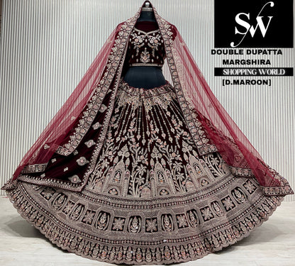 D.maroon velvet double dupatta Lehenga