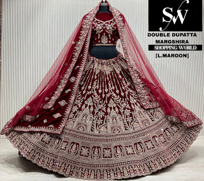 D.maroon velvet double dupatta Lehenga