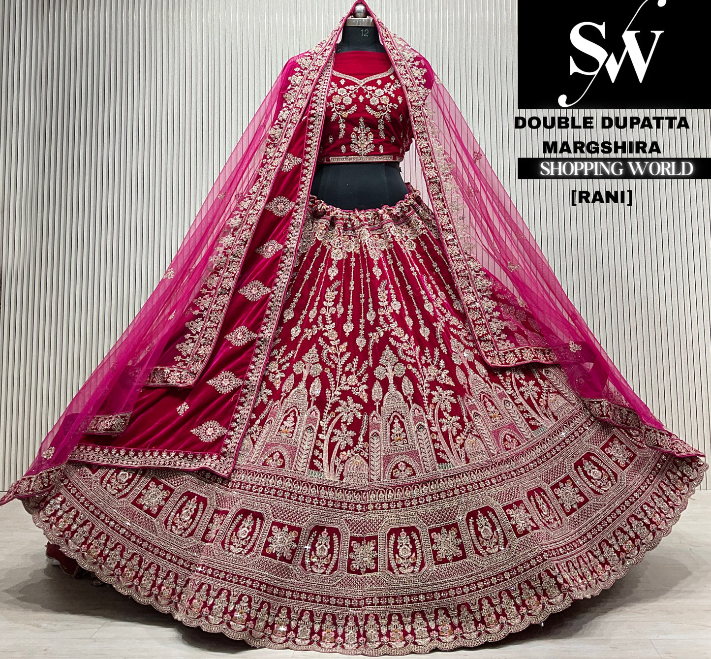 D.maroon velvet double dupatta Lehenga