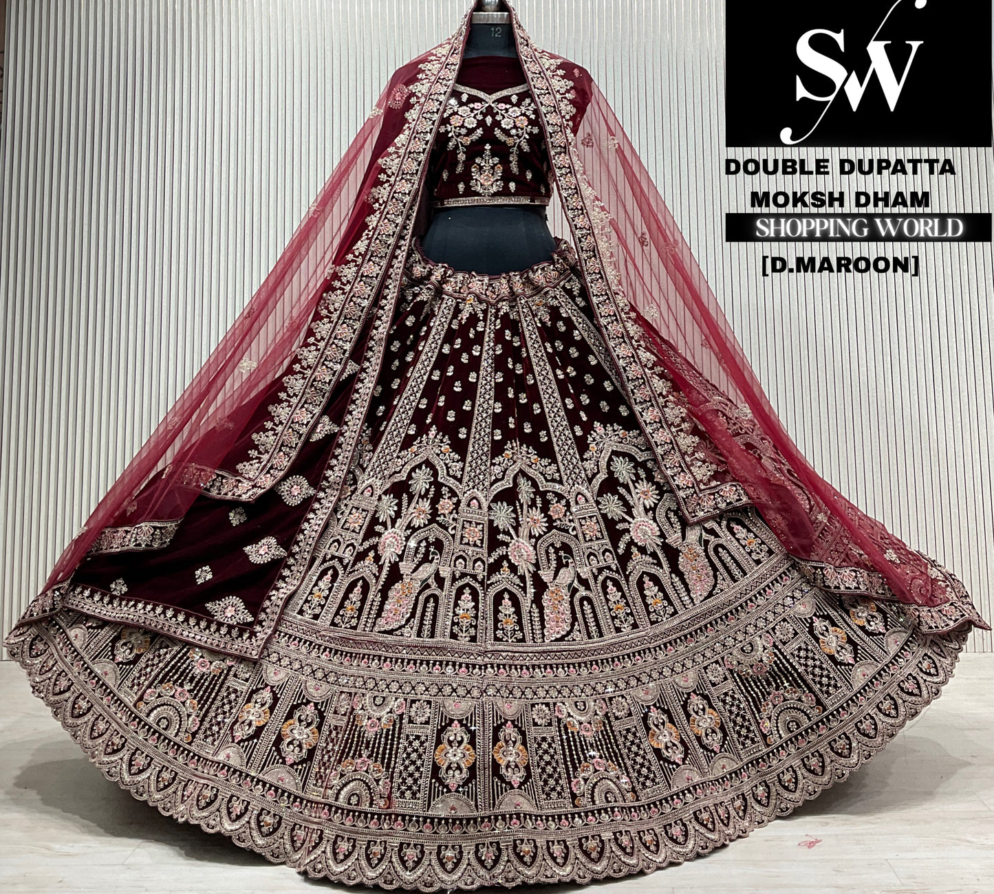 D.maroon velvet double dupatta Lehenga