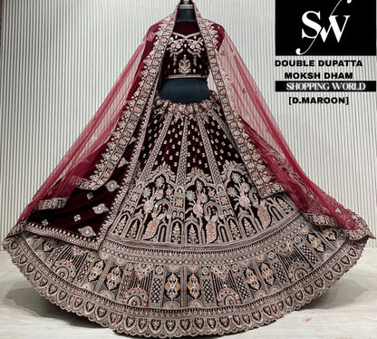 D.maroon velvet double dupatta Lehenga