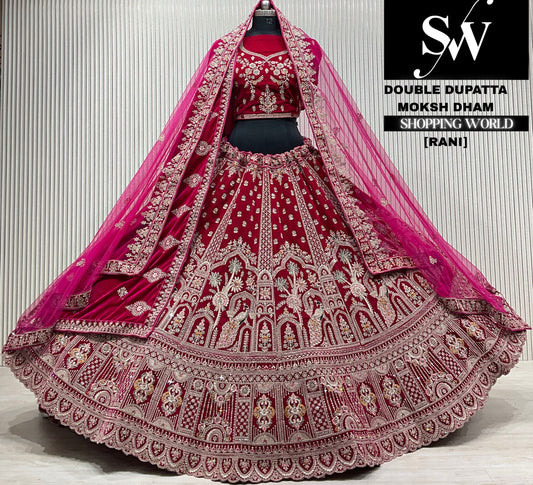 L.maroon velvet double dupatta Lehenga