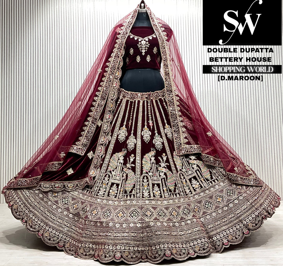 D.maroon velvet double dupatta Lehenga