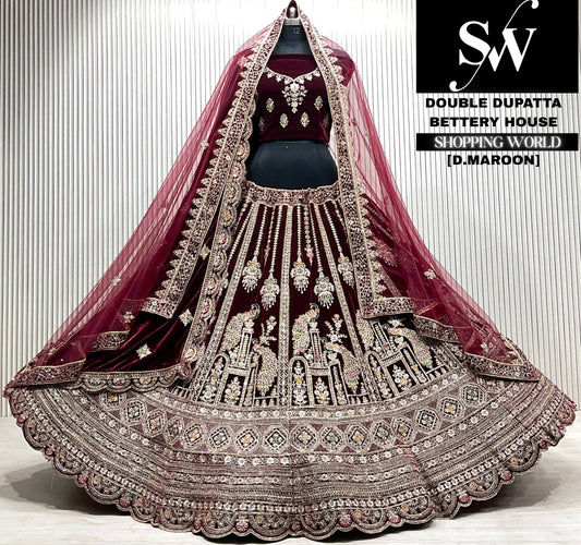 D.maroon velvet double dupatta Lehenga