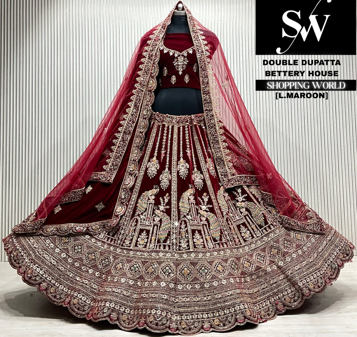D.maroon velvet double dupatta Lehenga