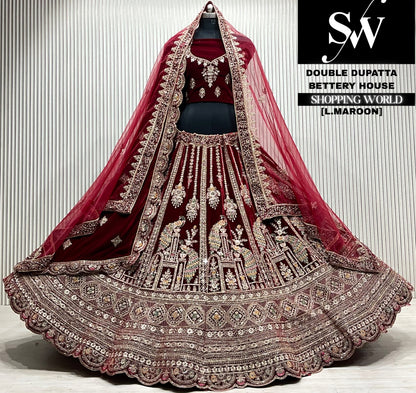 D.maroon velvet double dupatta Lehenga