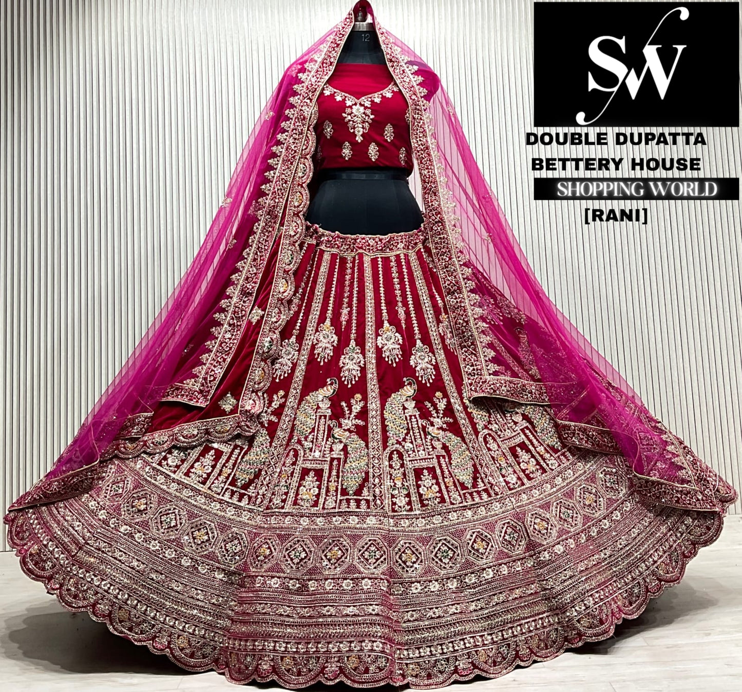 D.maroon velvet double dupatta Lehenga