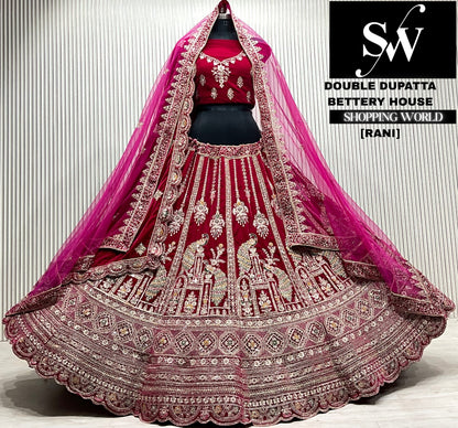 D.maroon velvet double dupatta Lehenga