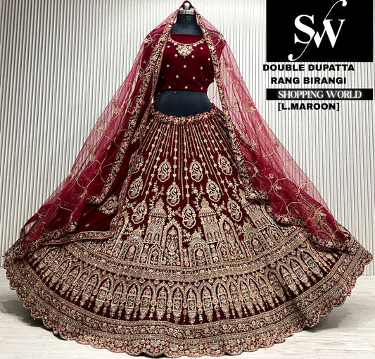 D.maroon velvet double dupatta Lehenga