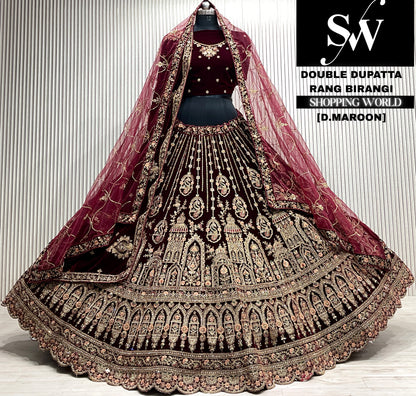 D.maroon velvet double dupatta Lehenga