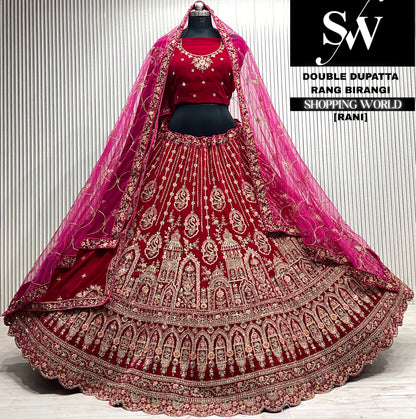 D.maroon velvet double dupatta Lehenga