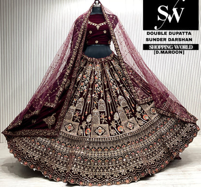 L.maroon velvet double dupatta Lehenga