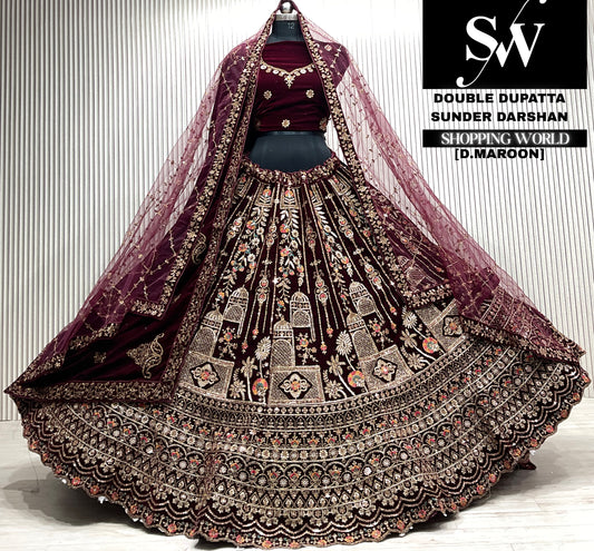 Rani pink velvet double dupatta Lehenga