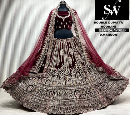 D.maroon velvet double dupatta Lehenga