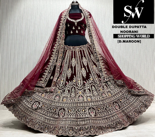 D.maroon velvet double dupatta Lehenga
