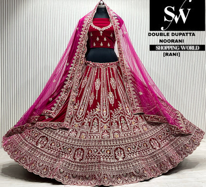 D.maroon velvet double dupatta Lehenga