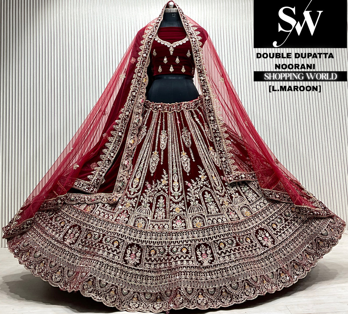 D.maroon velvet double dupatta Lehenga