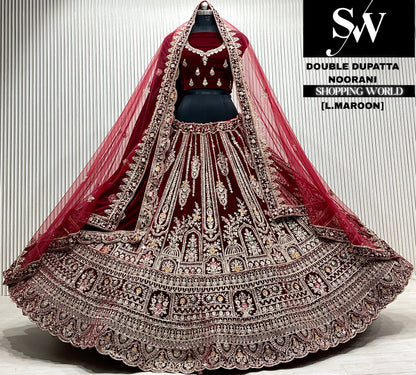 D.maroon velvet double dupatta Lehenga