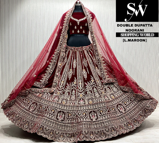 Rani pink velvet double dupatta Lehenga