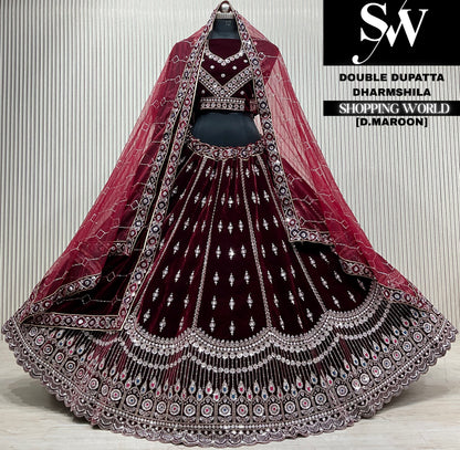Wine velvet double dupatta Lehenga