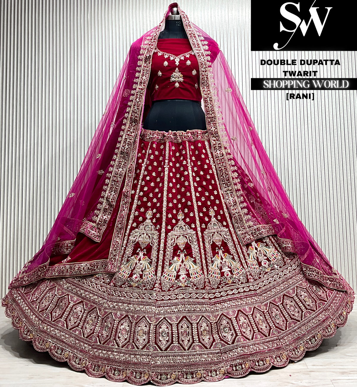 D.maroon velvet double dupatta Lehenga