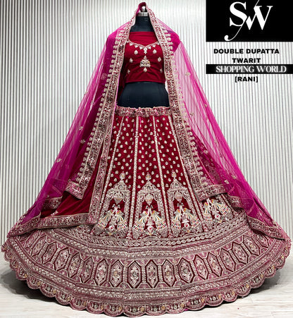D.maroon velvet double dupatta Lehenga