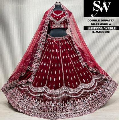 Wine velvet double dupatta Lehenga