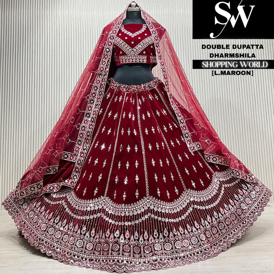Rani pink velvet double dupatta Lehenga