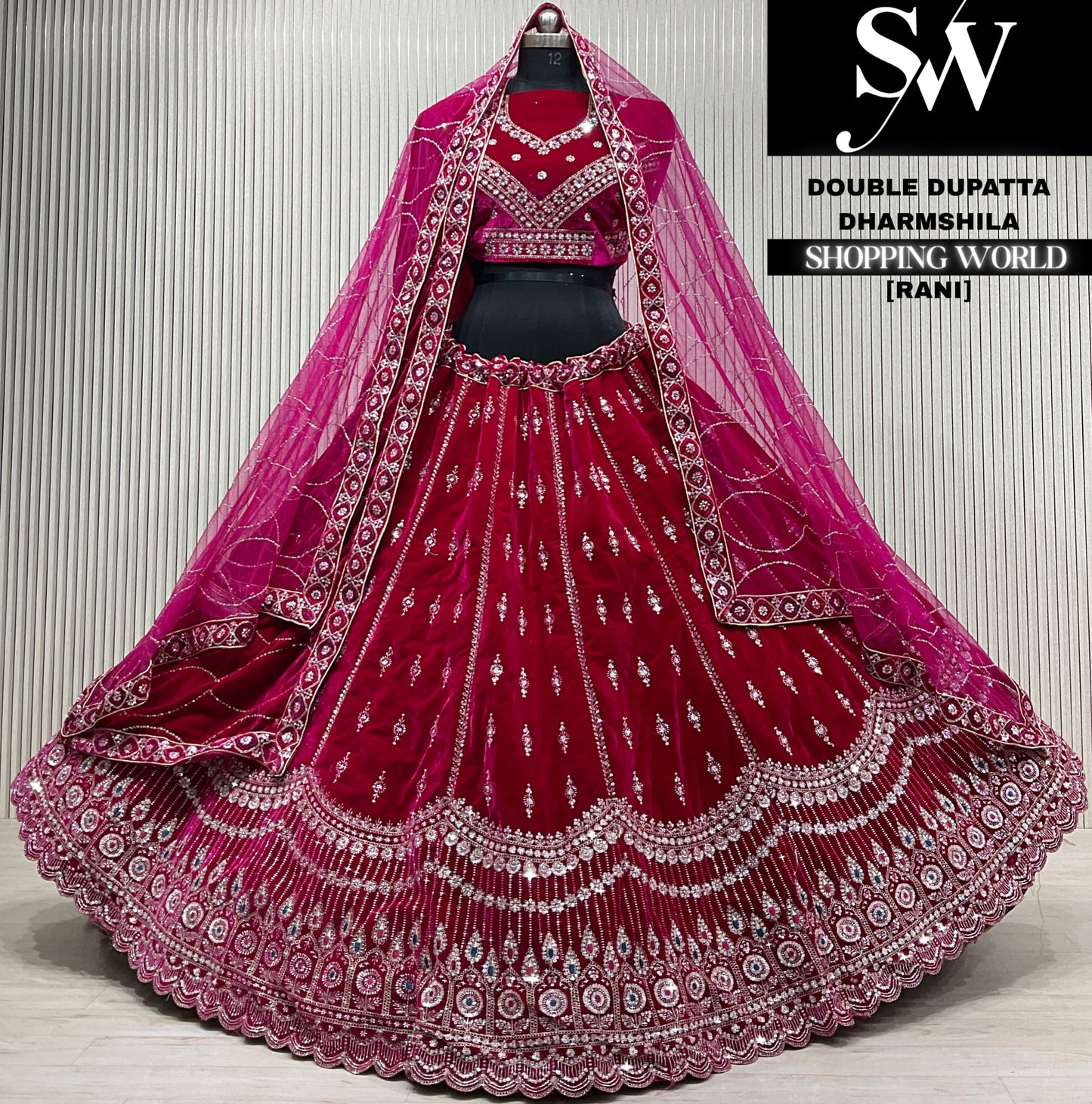 Wine velvet double dupatta Lehenga