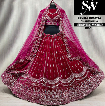 Wine velvet double dupatta Lehenga