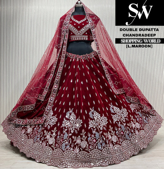 D.maroon velvet double dupatta Lehenga