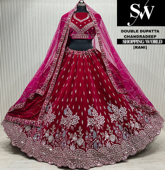 Rani pink velvet double dupatta Lehenga