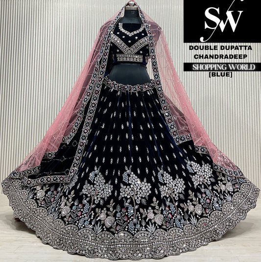 Rani pink velvet double dupatta Lehenga