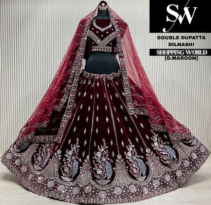 Blue velvet double dupatta Lehenga