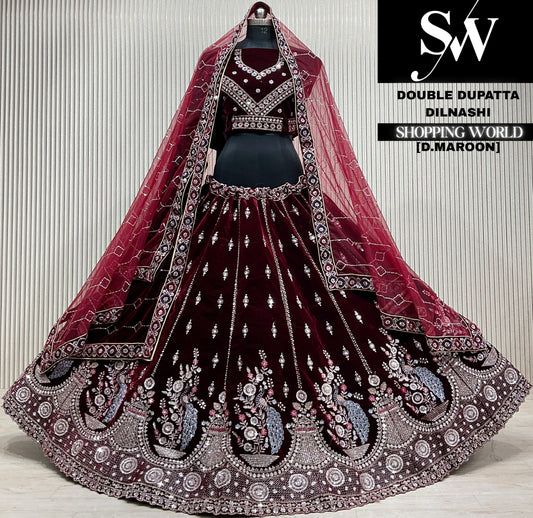 Rani pink velvet double dupatta Lehenga