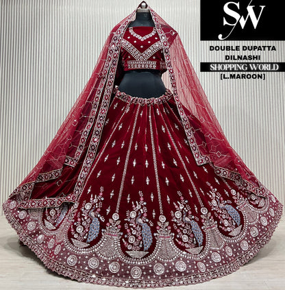 Blue velvet double dupatta Lehenga