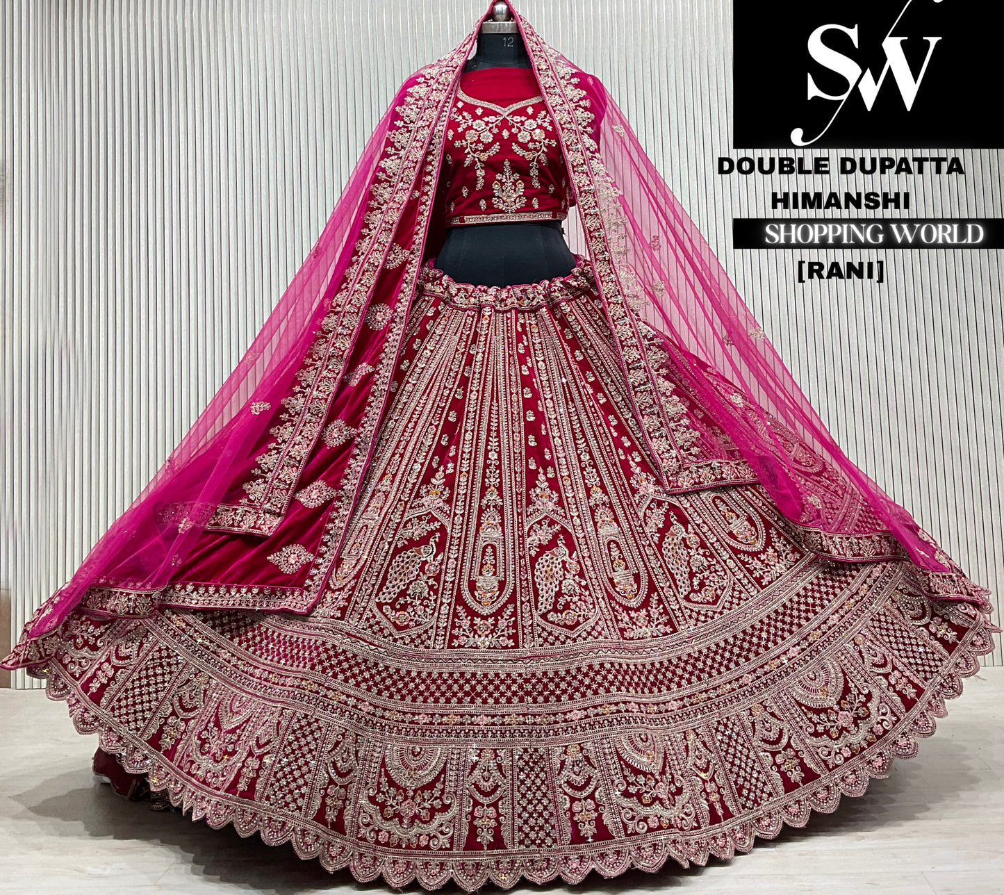 L.maroon velvet double dupatta Lehenga
