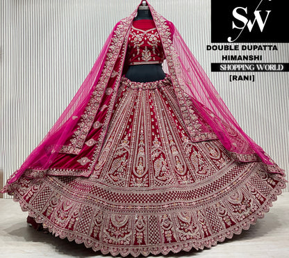 L.maroon velvet double dupatta Lehenga
