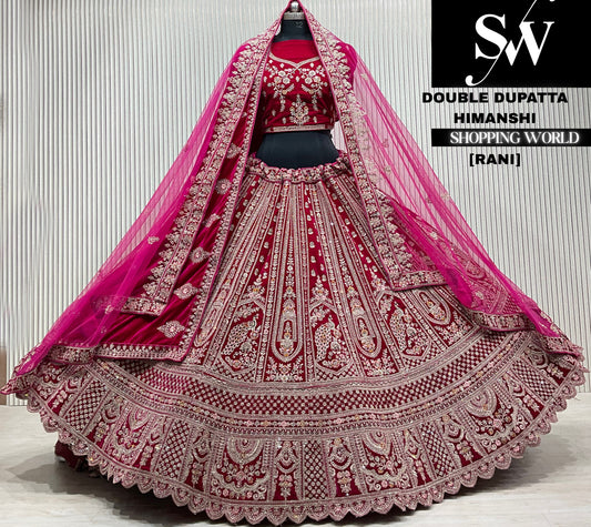 D.maroon velvet double dupatta Lehenga