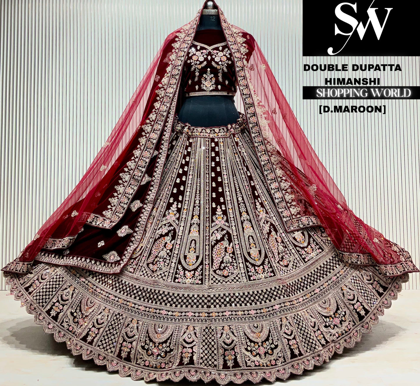 L.maroon velvet double dupatta Lehenga