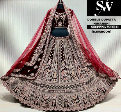 L.maroon velvet double dupatta Lehenga
