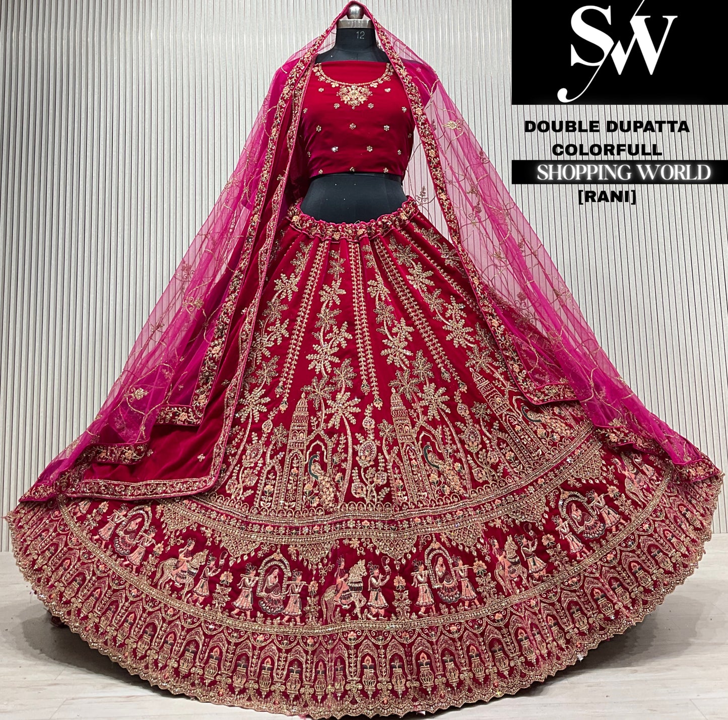 L.maroon velvet double dupatta Lehenga