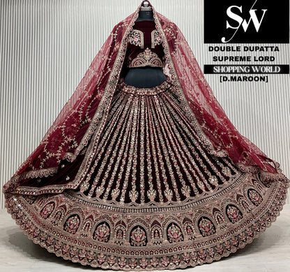 D.maroon velvet double dupatta Lehenga