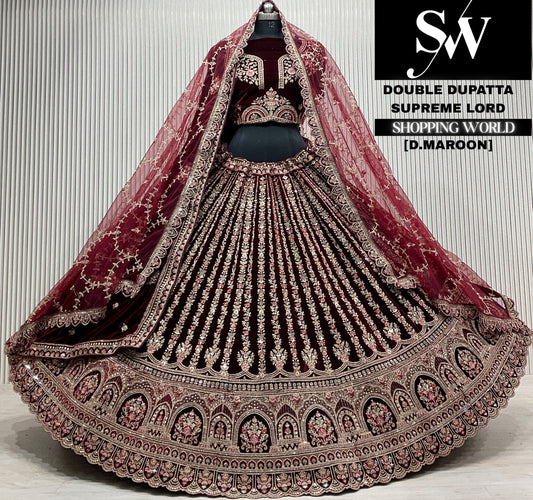 L.maroon velvet double dupatta Lehenga