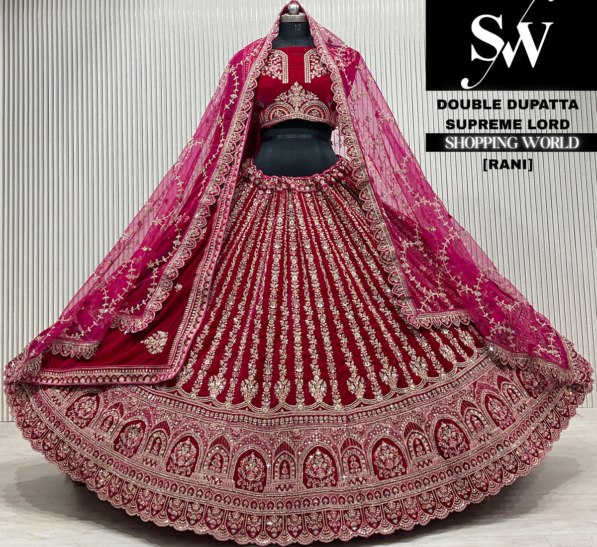 D.maroon velvet double dupatta Lehenga