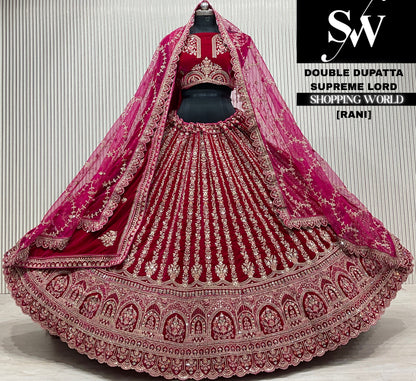 D.maroon velvet double dupatta Lehenga