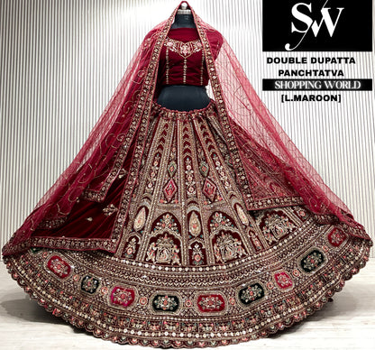 D.maroon velvet double dupatta Lehenga